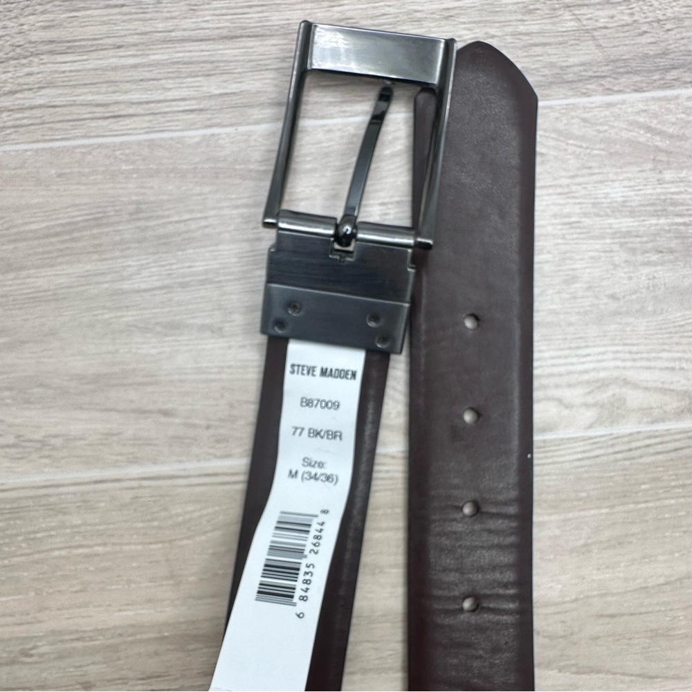 Steve Madden Faux Leather Reversible Black Brown Silver Buckle | Size 34/36 - Picture 5 of 11